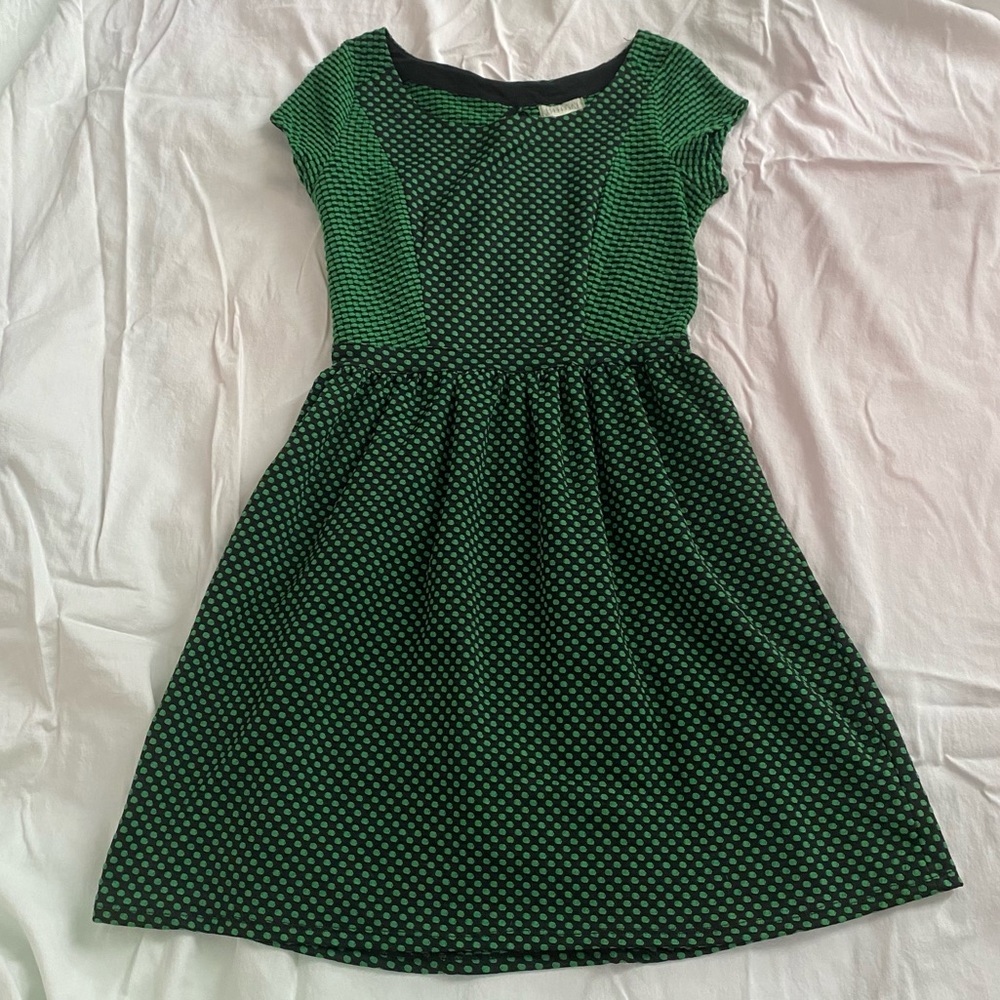 Green and black polka dot dress